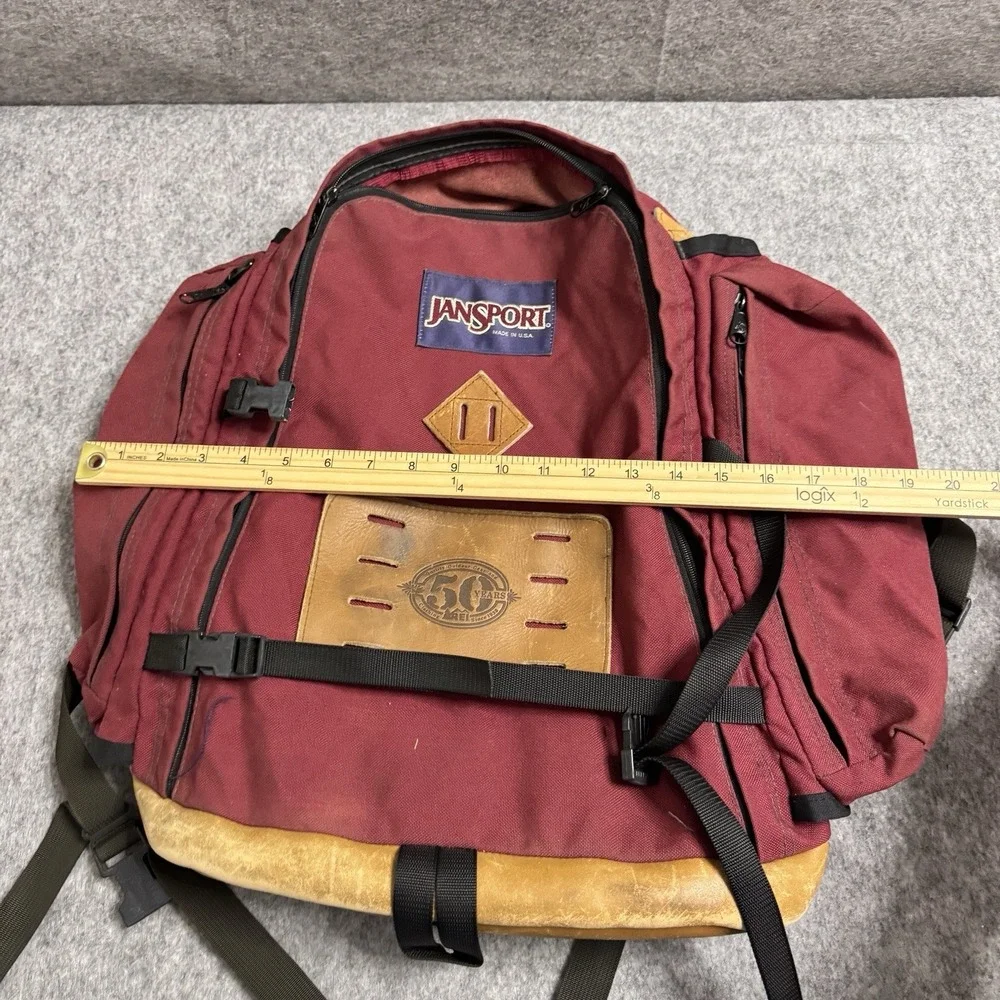 Vtg JANSPORT x REI Backpack Burgundy 50 Yr Anniversary Leather Bottom Hiking 80s